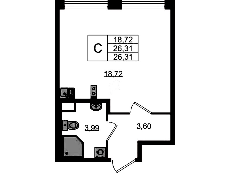 Квартира студия 26.31 м², 2/6 эт., ЖК «UP! Квартал Новый Московский»